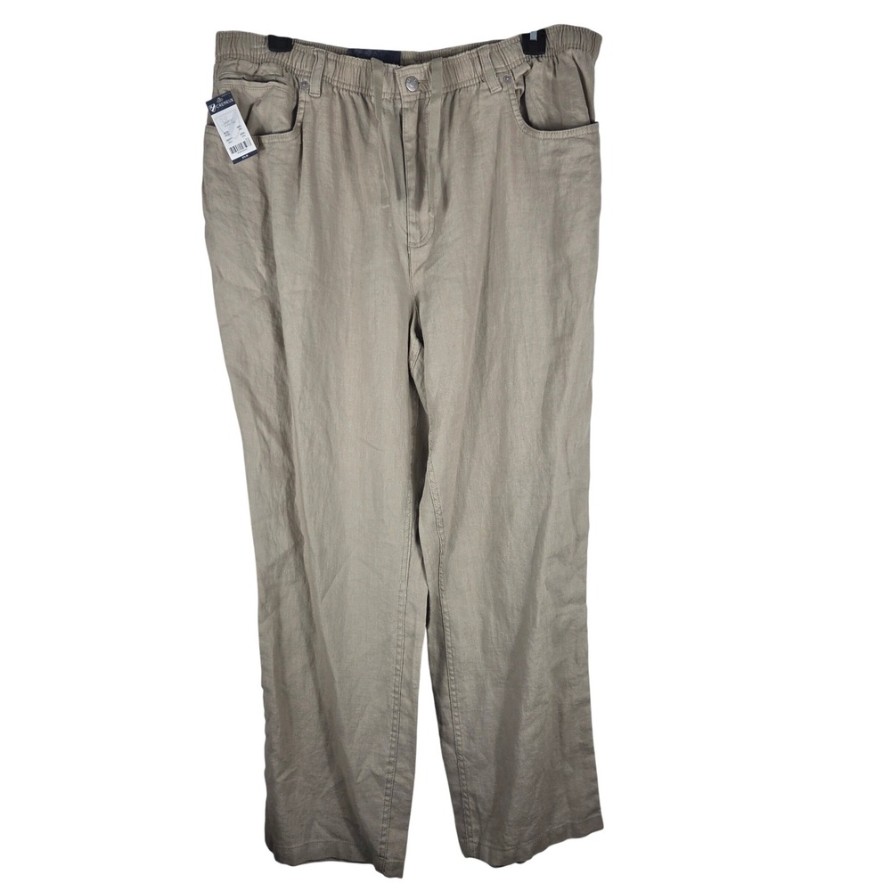 Cremieux Hampton Mens Khaki Linen Pants 40x30 Elastic Waist Drawstring NWT